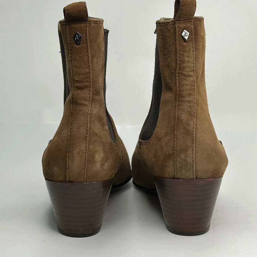 Sam‎ Edelman Reesa Pull On Suede Chelsea Ankle Boots Womens 10 Tan Pointed Toe